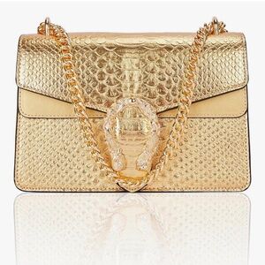 Glamorous Gold Textured Shoulder Bag with Chain Strap